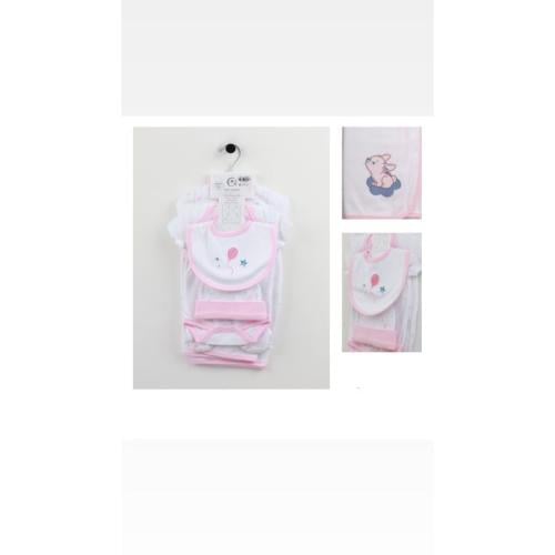 طقم مواليد ٥ قطع تايلندي علاقي أبيض ووردي NAZEELST...