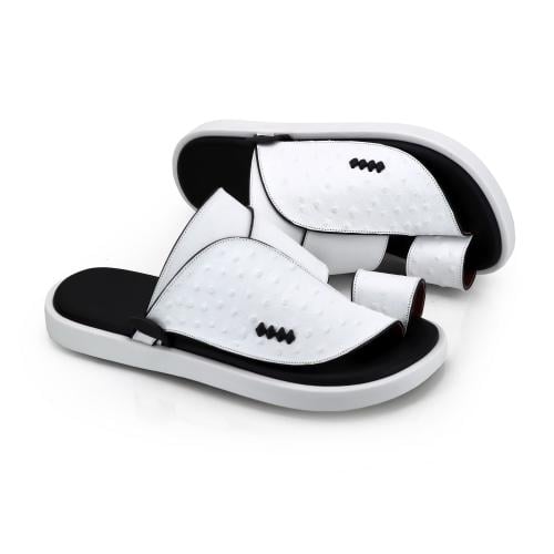 حذاء شرقي جلد طبيعي نقش نعام لون ابيض