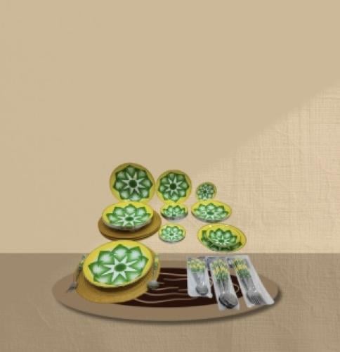 طقم عشاء 6 أشخاص أخضر .