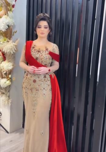 فستان سهره مطرز فخم بيج