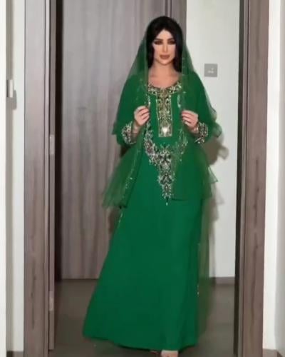 جلابيه سهره مطرزه ٣ قطع فخمه عشبي