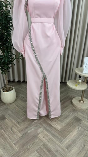 فستان سهره مطرز انيق لحمي