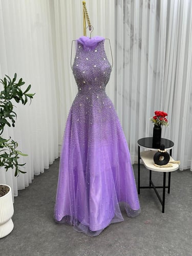 فستان سهره مطرز فخم موف عودي