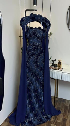 فستان سهره مطرز فخم كحلي