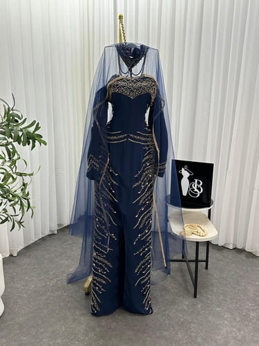 فستان سهره مطرز فخم كحلي