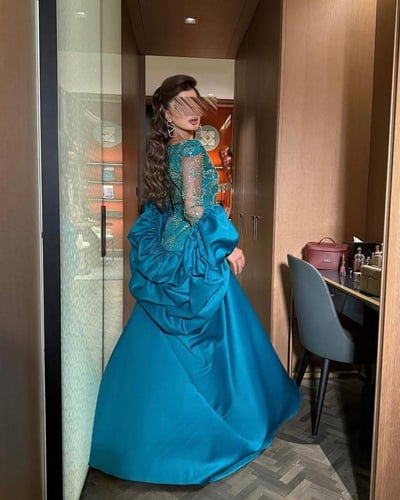 فستان سهره مطرز راقي تركواز