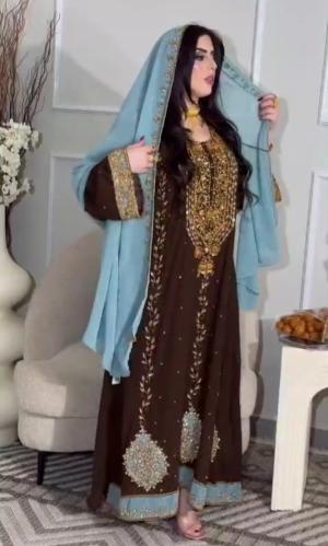 جلابيه سهره مطرزه فخمه بني