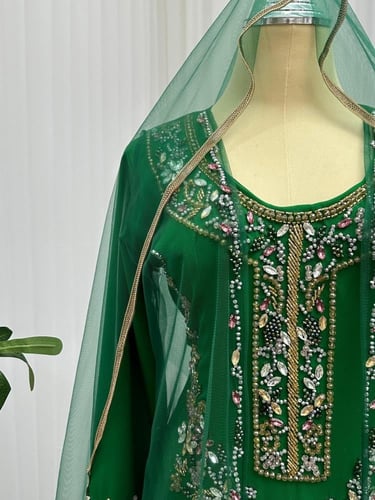 جلابيه سهره مطرزه ٣ قطع فخمه عشبي