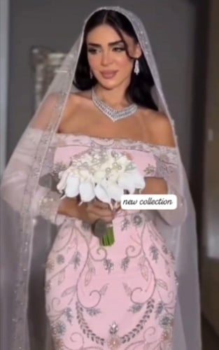 فستان سهره مطرز فخم وردي