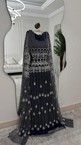 فستان سهره مطرز فخم زيتي لحمي موف بني كحلي