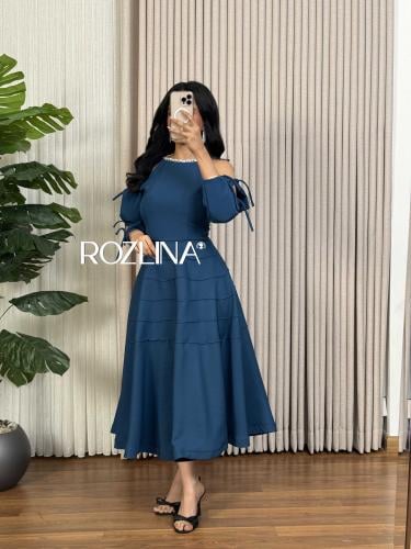 فستان بترولي ناعم بأكمام بتصميم مميزة