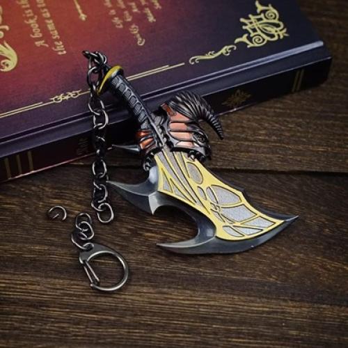 مجسم وميدالية نصل الفوضى لكراتوس (God of War: Kratos Blades of Chaos Metal Keychain) - إصدار النصل الناري المتوهج وحارس الجمجمة ال...