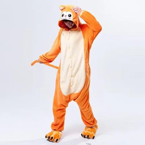 أفرول بيجاما القرد الكيغورومي للكبار (Adult Monkey Kigurumi Animal Onesie Pajamas) - تصميم كرتوني مريح مع سحاب خلفي عملي
