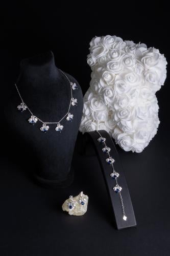 طقم فضة عيار S925 (فصوص زيركون بفص ازرق)