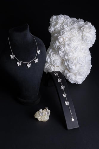 طقم فضة عيار S925 (فراشات شوكر بفصوص زيركون)