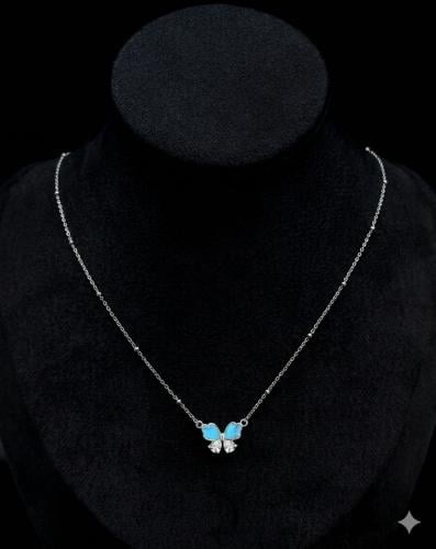 سلسلة فضة عيار 925 ( فيونكة زرقاء بفصوص زريكون)