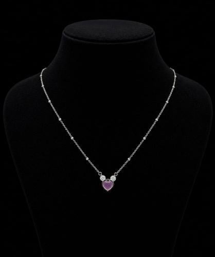 سلسلة فضة عيار 925 ( قلب بينك )