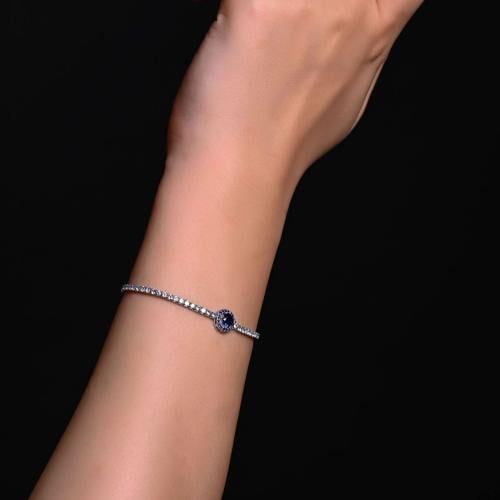 اسورة فضة عيار S925 (فصوص زيركون ابيض مع فص ازرق)