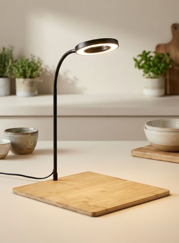 إضاءة LED أنيقة بقاعدة خشبية طبيعية