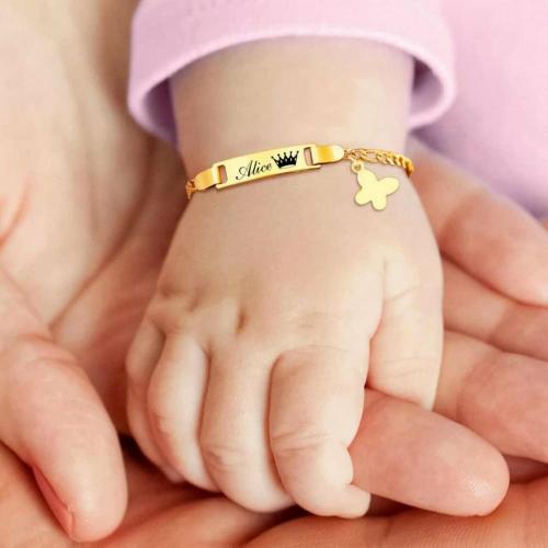 Elegant children's bracelet with a butterfly and name laser engraving