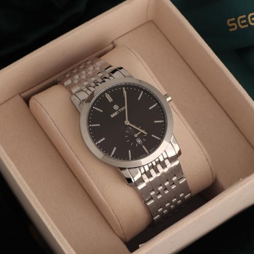 A luxurious men's watch with precise details and modern touches