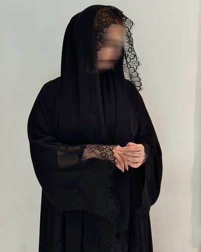 ‏ ‬‏عباية دانتيل أسود مع شيفون كلوش-متجر ثراء