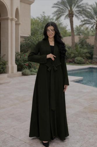عباية سيراميك أندونيسي زيتي غامق مع سديري مزين بال...