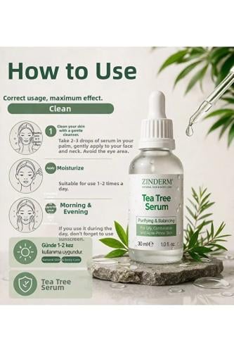 zinderm سيروم مضاد لحب الشباب، حمض الساليسيليك، النياسيناميد، حمض الهيالورونيك، زيت شجرة الشاي، سيروم للبشرة 30 مل