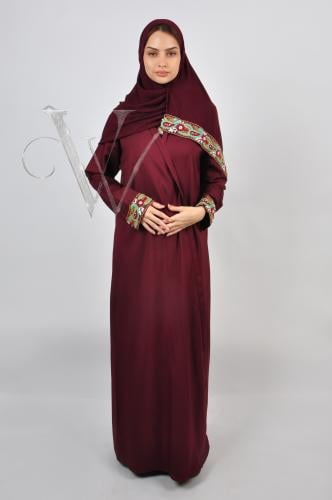 Elegant abaya with burgundy tafetta fabric