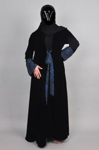 عباية مخمل اسود و تايقر تركواز