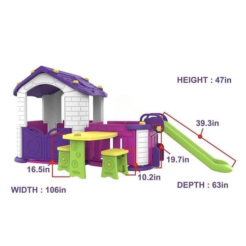 بيت كوري للاطفال مع حوش وزحليقة وطاولة