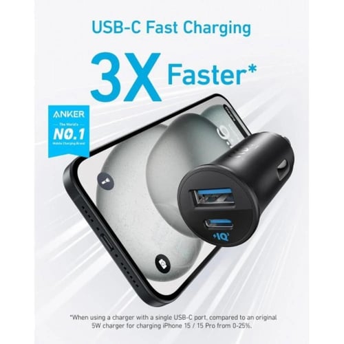 شاحن سيارة انكر، 30 واط، منفذ USB و منفذ USB-C