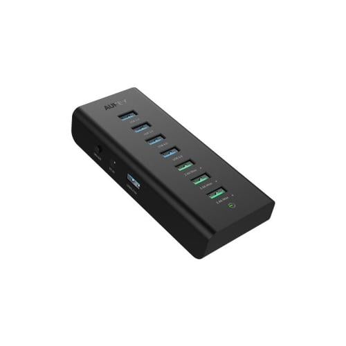 أوكي محول نقل بيانات 4 مخارج و 3 مخارج شحن - أسود