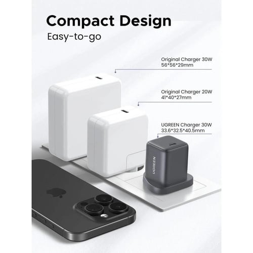 يوجرين شاحن جداري منفذ تايب سي 30 واط - لون رمادى