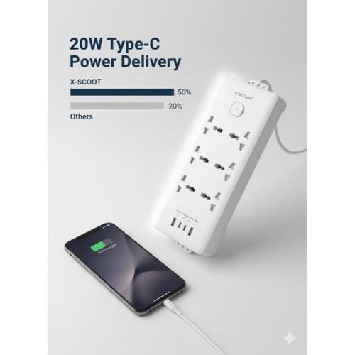X-Scoot مقبس طاقة - مع 6 مقابس كهربائية و2 منافذ U...