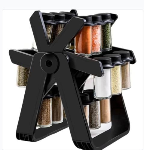 منظم رف التوابل الدوار مع 18 جرة توابل ، رفوف التو...