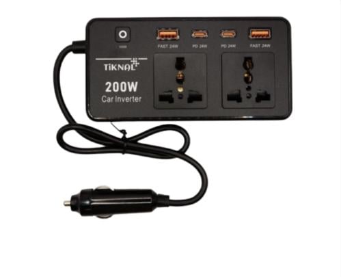محول سيارة TiKNAL 200 واط مع منافذ AC مزدوجة وUSB/...