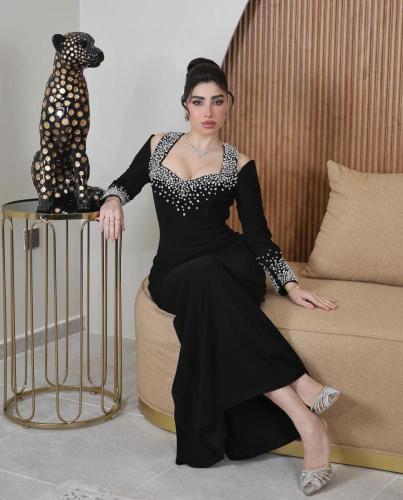 فستان سهره اسود بستراس علوي أكمام