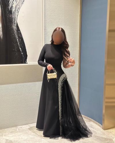 فستان سهره ناعم مزين بالكرستال لون اسود
