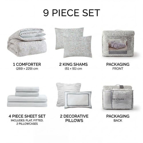 فانيلا ملتي | طقم لحاف مزدوج 9 قطع