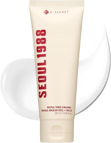 كاي-سيكرت سيول 1988 كريم: 93% مخاط الحلزون + الأرز. K-Secret Seoul 1988 Cream: 93% Snail Mucus + Rice.