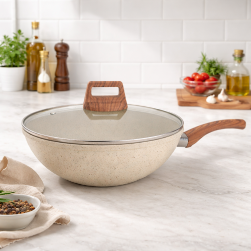 مقلاه جرانيت بغطاء زجاج مقاس 28 سم