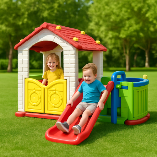 بيت أطفال كوري مع حوش وزحليقة بالحجم الكبير بلاستي...