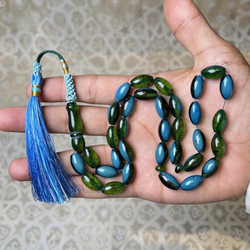 سبحة تراب كهرمان أزرق شوائب