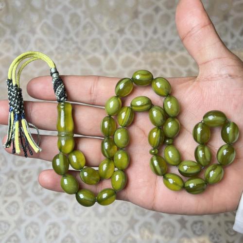 سبحة تراب كهرمان أخضر مغيم