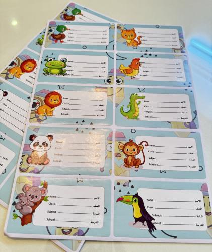 ملصقات اسماء الكتب والدفاتر بشخصيات كرتونيه