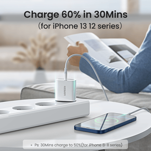 شاحن UGREEN 20W PD سريع بمنفذ Type-C – يدعم QC 4.0...