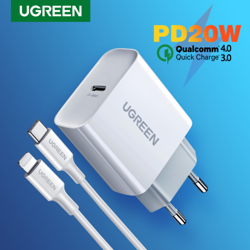 شاحن UGREEN 20W PD سريع بمنفذ Type-C – يدعم QC 4.0...