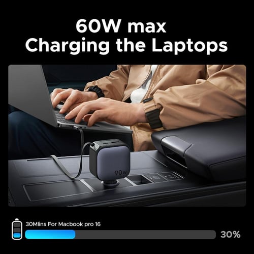 شاحن سيارة UGREEN 145W مع كابل قابل للسحب – 3 مناف...