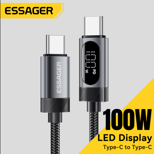 كابل USB-C بشاشة رقمية LED – شحن سريع 100 واط PD و...
